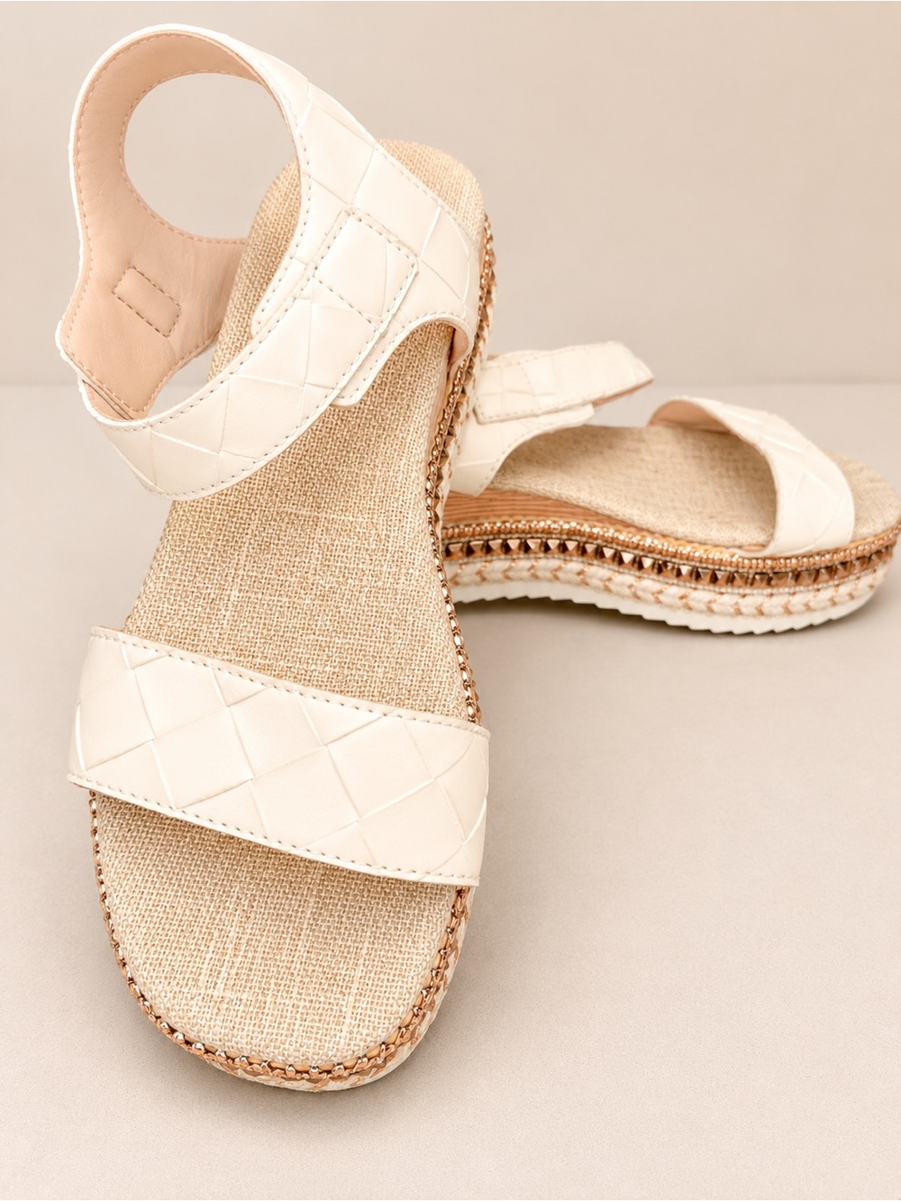 Women's Cream Quilted Strap Sandal - Classic Comfort